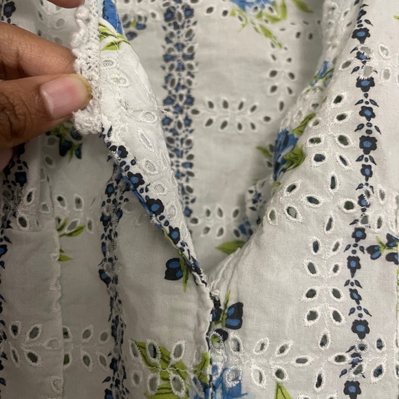 Free People - Floral Blossom Eyelet Blouse - White and Blue - Picture 6 of 8